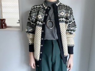 70s- Black Ivory Nordic Knit Cardigan