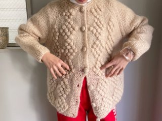 60s- Ivory Bobble Mohair Knit Cardigan