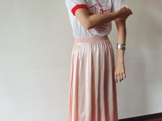 80s Pink Satin Flare Skirt