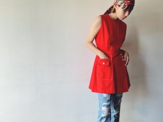 60s Red Cotton Culotte Mini Dress