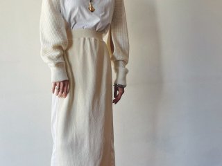 90s- Cream Switching Knit Tight Skirt