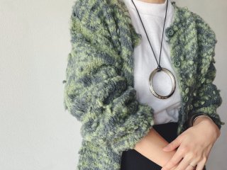 80s- Green Melange Bobble Knit Cardigan