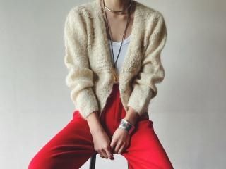 80s Ivory Triangle Mohair Knit Cropped Cardigan