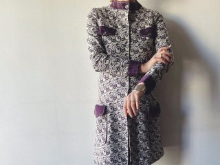 60s- Purple Psychedelic Jacquard Knit Dress
