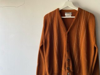 60s- Camel Stripe Pattern Knit Cardigan