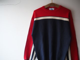 80s Navy Stripe Design Knit Sweater