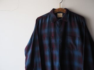 -60s Blue Shadow Plaid Cotton Shirt