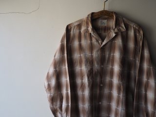 50s- Brown Shadow Plaid Open Collar Cotton Shirt
