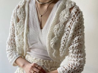 50s- White Crochet Knit Bolero Top