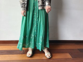Green Cord Design Silk Skirt