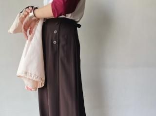 Dark Brown Double Buttons Long Skirt