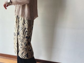 80s- Beige Animal Wrap Design Silk Skirt