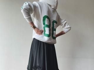 80s White Green Numbering Hoodie Sweatshirt
