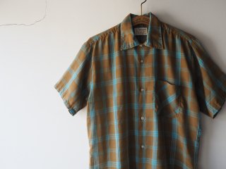 60s- Olive Blue Plaid Short Sleeve Shirt