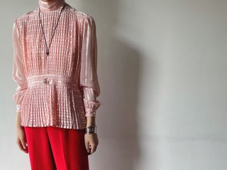 80s Pink Gold Stripe Pleated Sheer Blouse