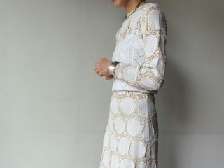 70s- Ivory Patchwork Crochet Lace Maxi Dress