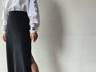 90s Black Side Slit Maxi Skirt