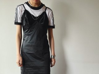 70s Black Scallop Nylon Slip Dress
