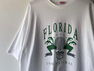 80s- White Green Florida Print Tee