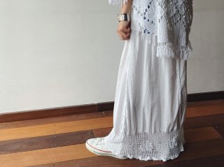 60s- White Crochet Lace Cotton Maxi Skirt