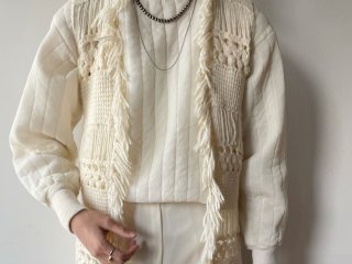 70s- Ivory Fringe Knit Vest