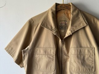70s Beige Half Sleeve Cotton Zip Up Jacket