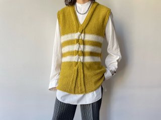 Mustard Stripe Cable Knit Vest