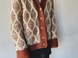 70s- Brown Chunky Cable Knit Cardigan
