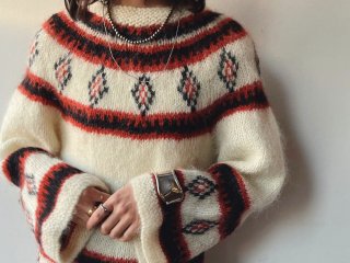 70s- Ivory Nordic Pattern Knit Sweater