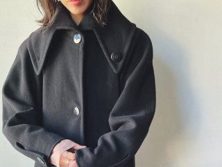 80s Black Wool Full Length Swing Coat