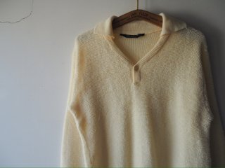 70s- Ivory Pile Knit Polo Top