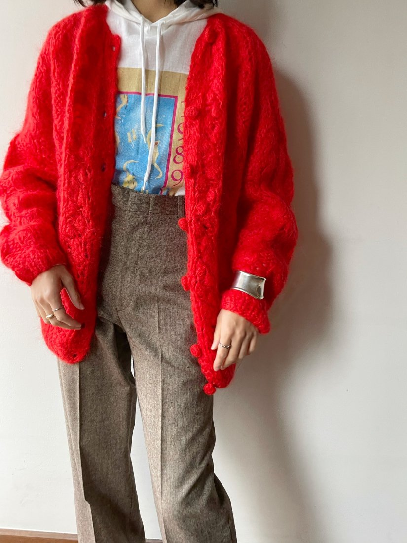 60s- Red Mohair Knit Cardigan - Boudoir