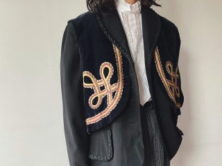 40s- Black Cord Trim Wool Jacket
