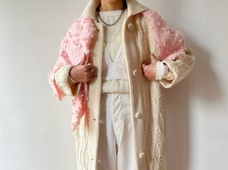 60s- Ivory Cable Knit Coat