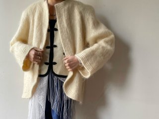 80s- Ivory Open Front Mohair Jacket