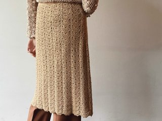 70s Beige Crochet Knit Skirt