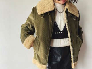 60s- Olive B-3 Style corduroy Bomber Jacket