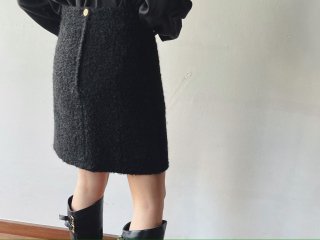 80s- Black Poodle Knit Mini Skirt