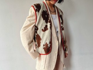 90s Animal Pattern Boa Quilted Vest