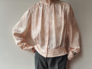 80s Pale Pink Pattern Silk Blouse