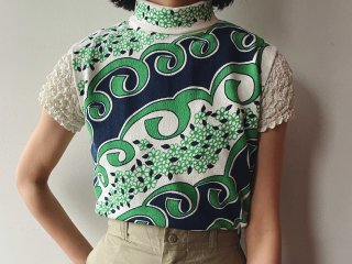 70s Green Psychedelic Pattern Sleeveless Top