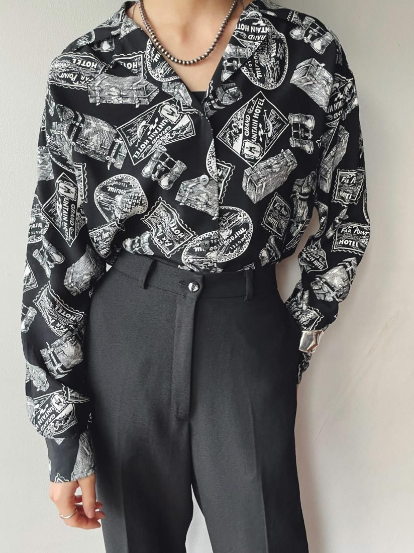 80s- Black White Pattern Rayon Shirt - Boudoir 80s- Black White Pattern Rayon Shirt - Boudoir