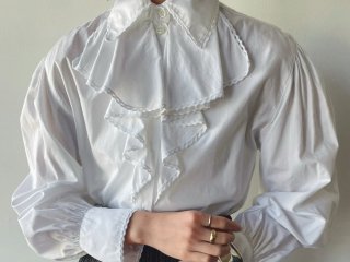 80s White Ruffle Tie Cotton Blouse