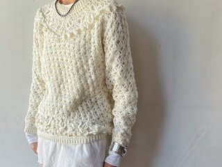 80s- Off White Crochet Knit Top