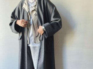 80s Gray Full Length Collarless Coat
