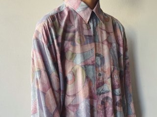 90s- Pastel Abstract Pattern Rayon Shirt