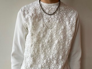 70s White Floral Lace Jersey Top