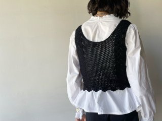 60s- Black Crochet Knit Tank Top