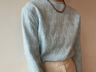 70s- Baby Blue Poly Jacquard Top