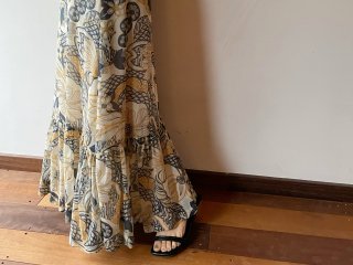 70s Navy Yellow Floral Maxi Skirt
